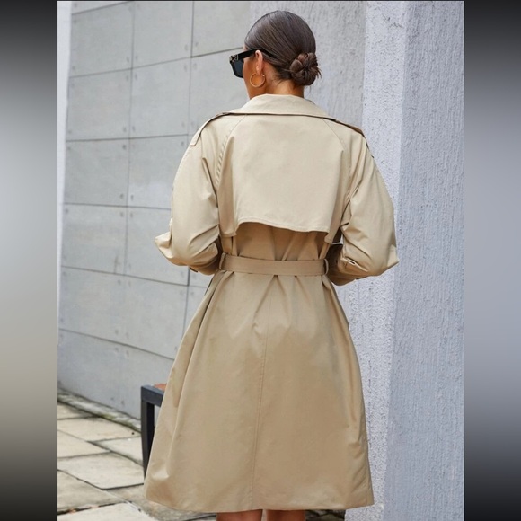Raglan Sleeve Double Breasted Belted Trench Coat - Picture 2 of 8